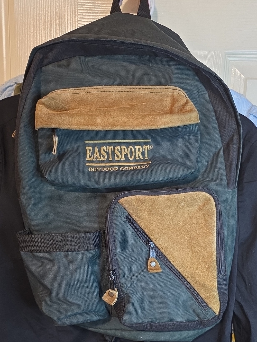 Vintage Forest Green & Tan Suede Accent Backpack For The Outdoorsies Unisex.